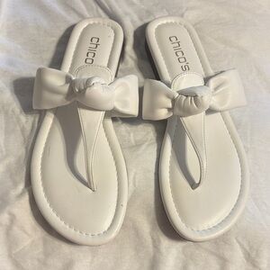 Chico's Elegant White Bow Sandals